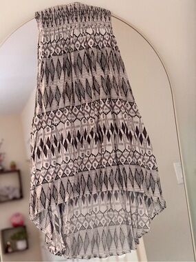 Black & White Printed Smocked-Waist Maxi Skirt